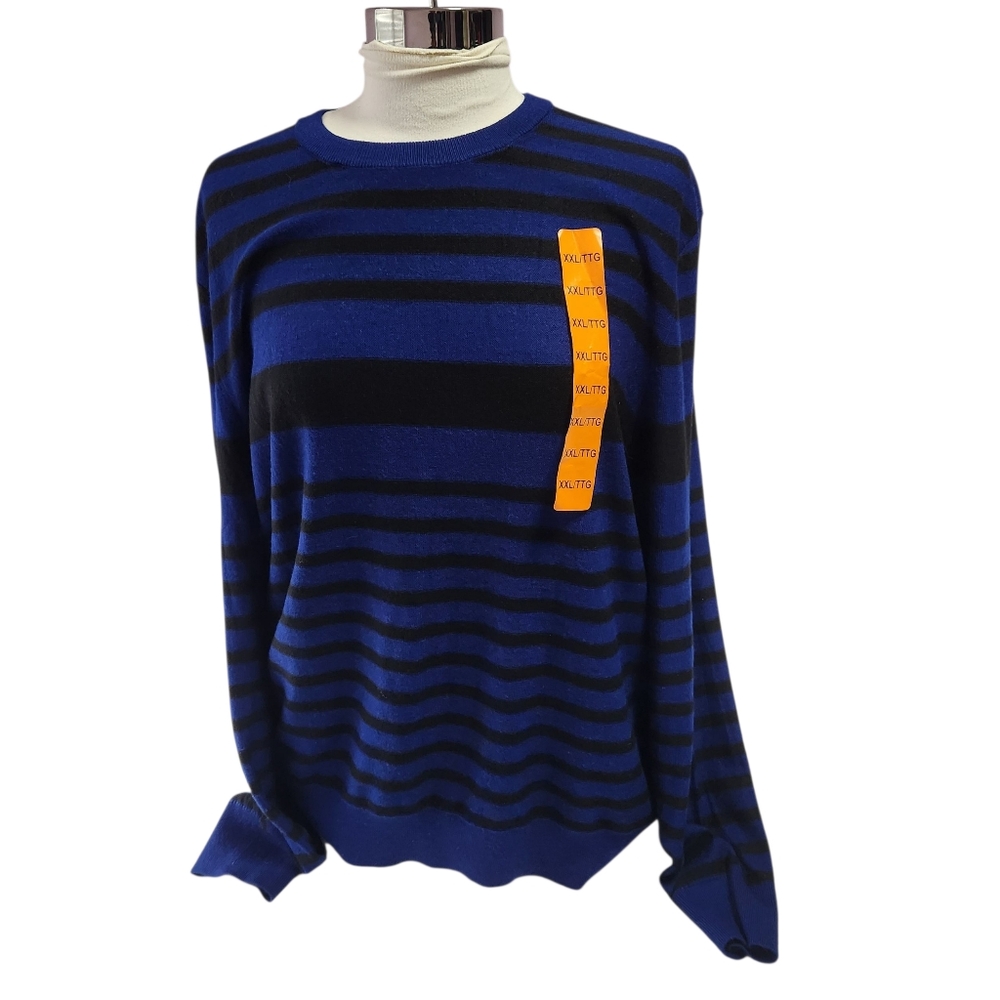 Calvin Klein Men's Striped Crewneck Sweater - Blue and Black
